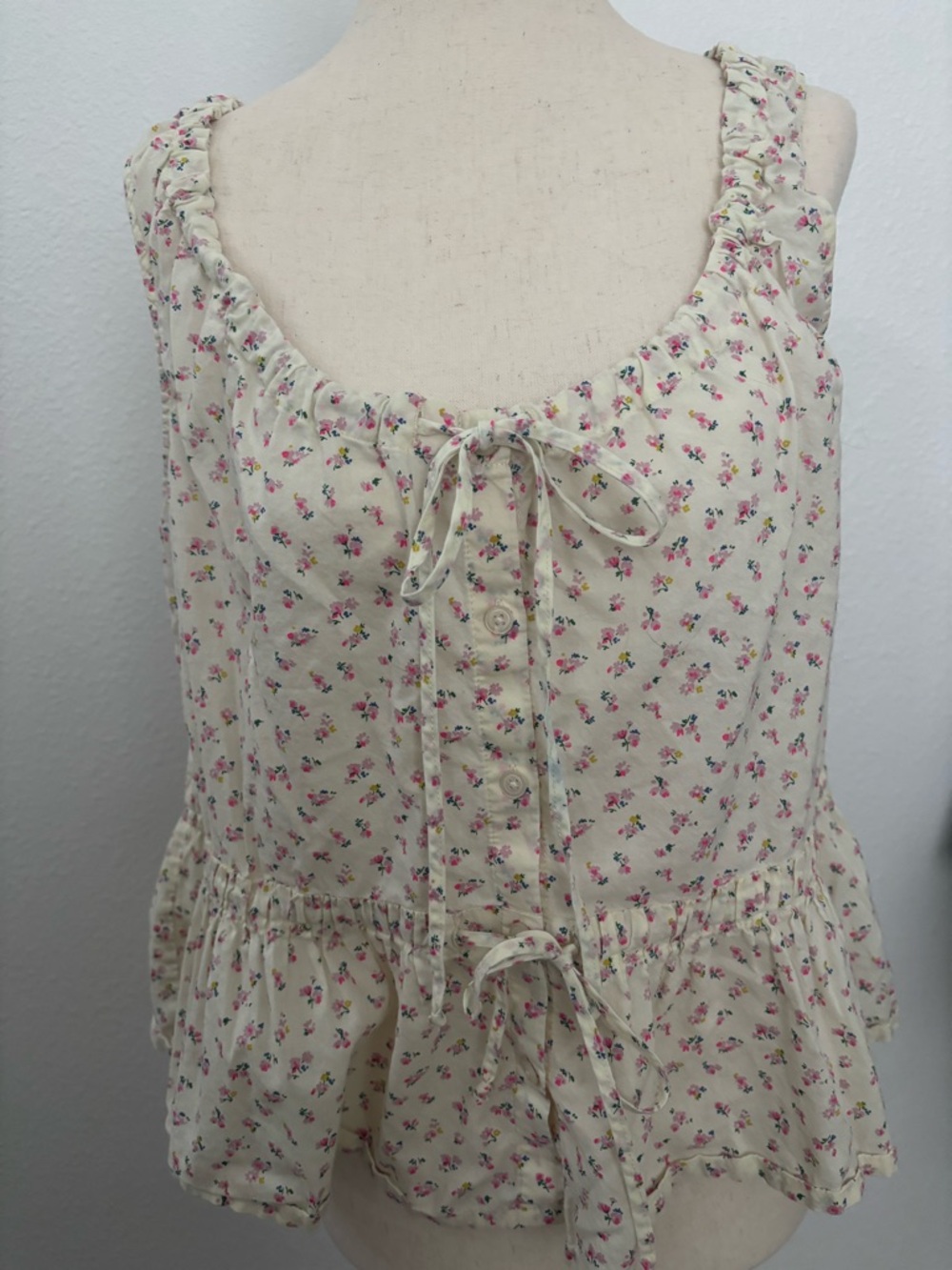 Madewell Cream Floral Ruffle Tie-Front Tank Final Sale